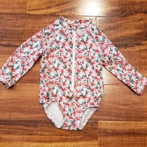 Janie and Jack EUC 12-18 months hibiscus floral one-piece rashguard swimsuit
